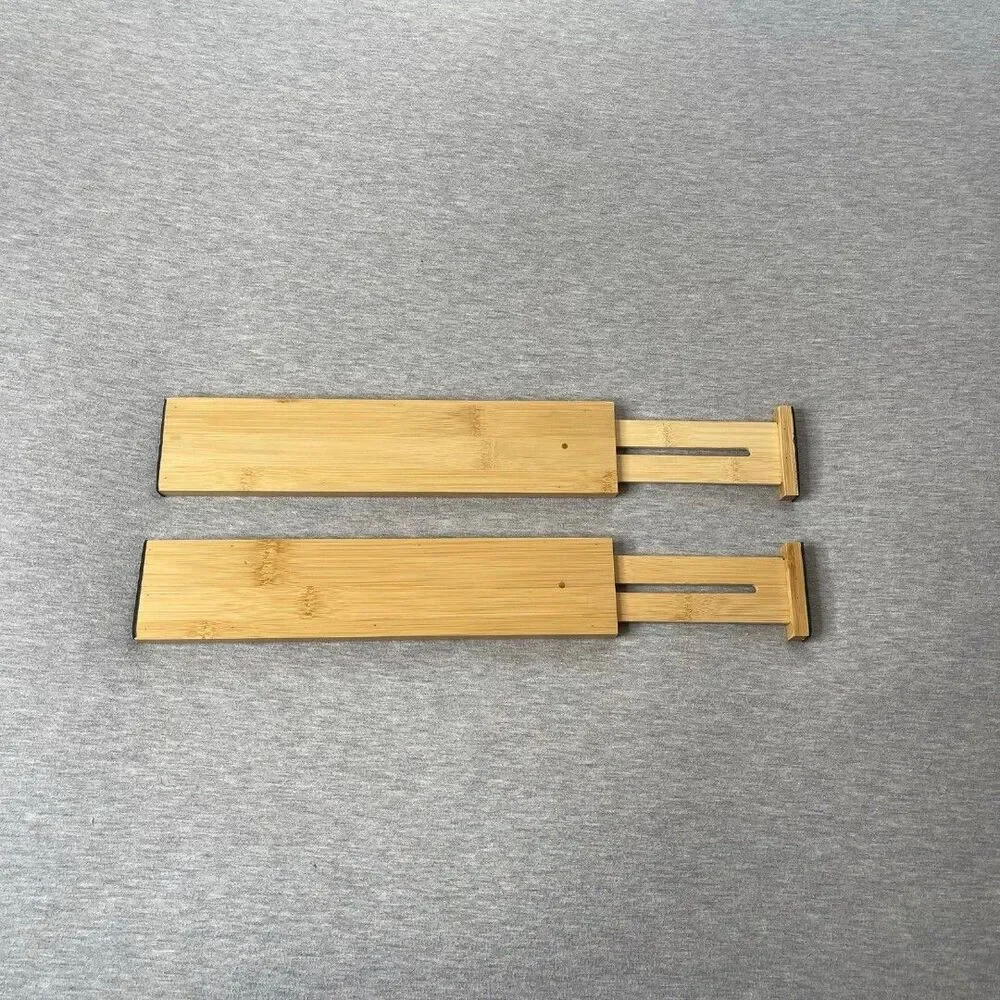 Wooden Bamboo Storage Adjustable Divider Drawer Separator 2 PCS. Set